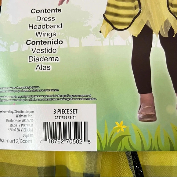 Halloween BEE Dress Costume Toddler Yellow Black Floral Striped Hat Beanie T3/T4 - Picture 15 of 16